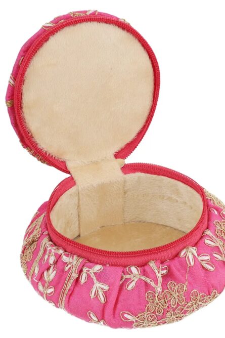 Pink Embroidered Brocade Pot Jewelry Box - Image 2