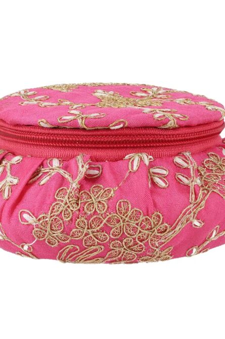 Pink Embroidered Brocade Pot Jewelry Box - Image 1