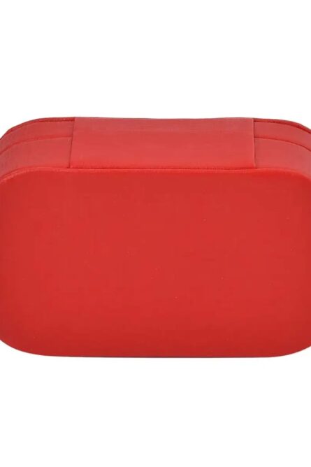 Red Faux Leather Oval Travel Jewelry Box - Image 2