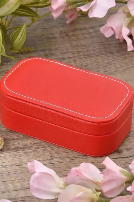 Red Faux Leather Oval Travel Jewelry Box - Image 1