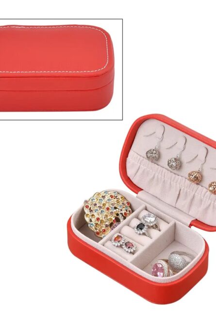 Red Faux Leather Oval Travel Jewelry Box - Image 5