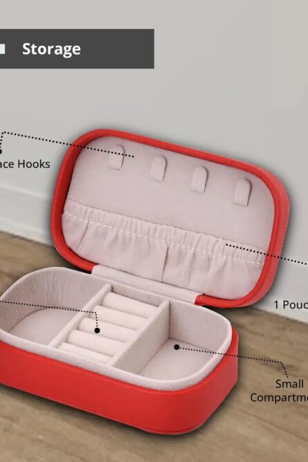 Red Faux Leather Oval Travel Jewelry Box - Image 8