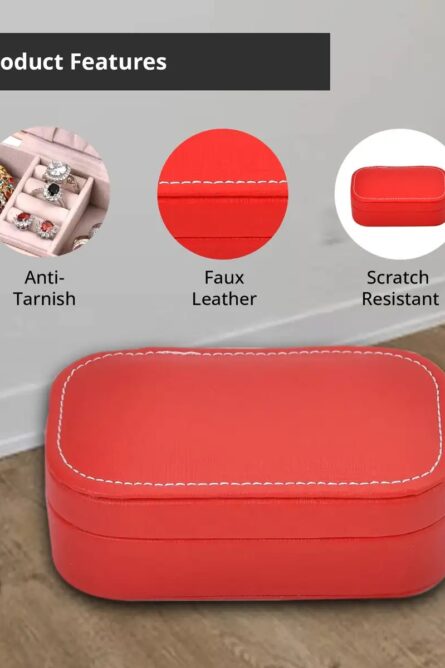 Red Faux Leather Oval Travel Jewelry Box - Image 7