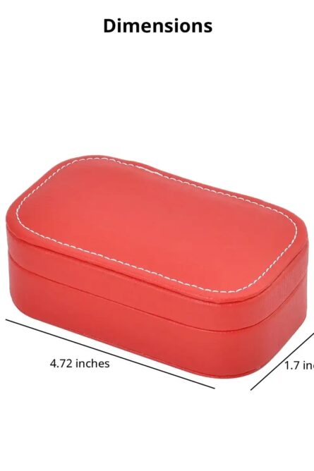 Red Faux Leather Oval Travel Jewelry Box - Image 9