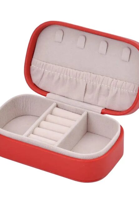 Red Faux Leather Oval Travel Jewelry Box - Image 3