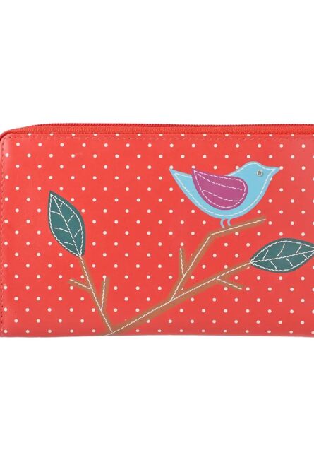 Union Code Red Color Bird Sitting on Tree Genuine Leather Wallet - Image 1
