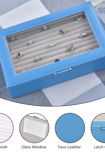 Turquoise Faux Leather Ring & Earring Display Box - Image 6