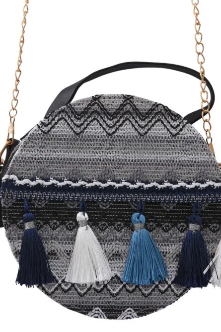 Bohemian Tassel Mini Round Crossbody Bag (7”) - Image 1