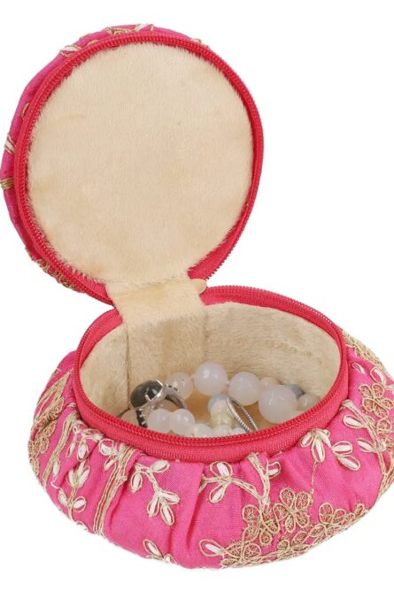 Pink Embroidered Brocade Pot Jewelry Box - Image 3