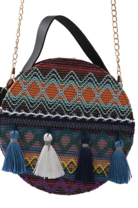 Royal Siamese Handmade Embroidered Bohemian Mini Crossbody Bag – Purple (7”) - Image 1