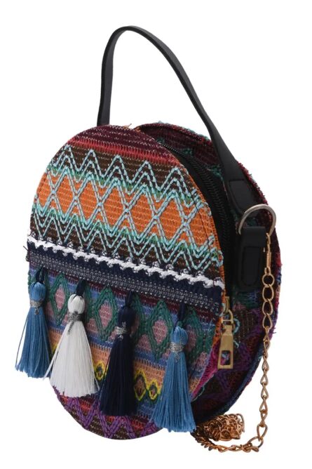 Royal Siamese Handmade Embroidered Bohemian Mini Crossbody Bag – Purple (7”) - Image 4