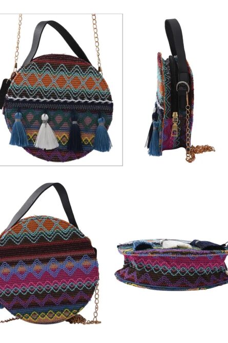 Royal Siamese Handmade Embroidered Bohemian Mini Crossbody Bag – Purple (7”) - Image 2