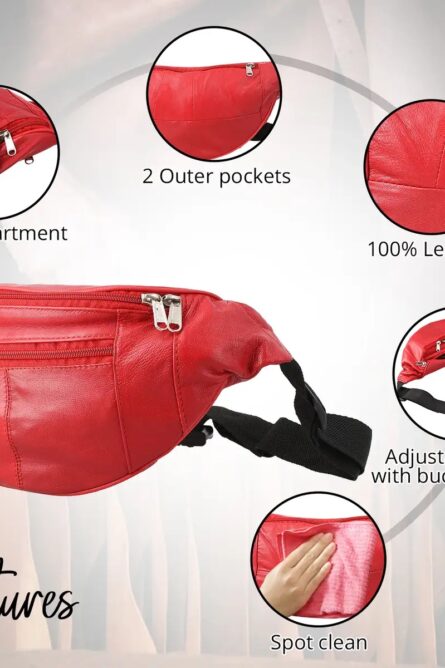 Red Genuine Leather RFID Fanny Bag - Image 2