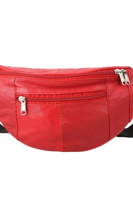 Red Genuine Leather RFID Fanny Bag - Image 1