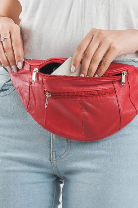 Red Genuine Leather RFID Fanny Bag - Image 5