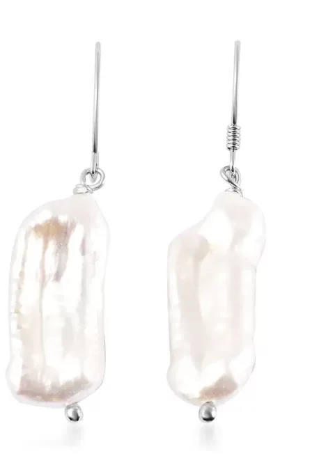 78 - White Keshi Pearl Dangle Earrings - Image 1