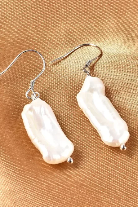 78 - White Keshi Pearl Dangle Earrings - Image 2