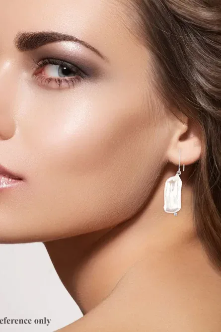 78 - White Keshi Pearl Dangle Earrings - Image 3