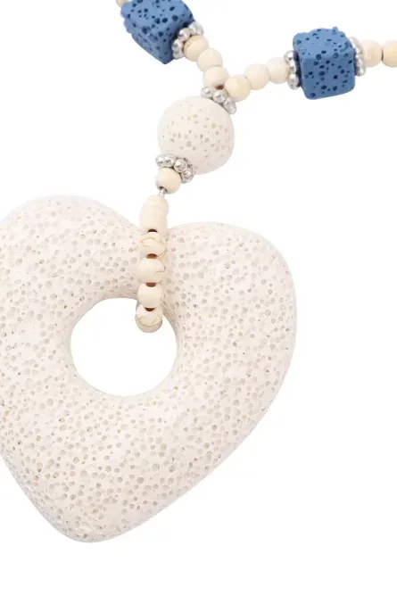 297 - Multi-Color Lava Beads & Howlite Heart Charm Necklace - Image 2