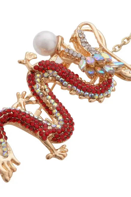 275 - Austrian Crystal Dragon Brooch Pendant Necklace – Goldtone - Image 4