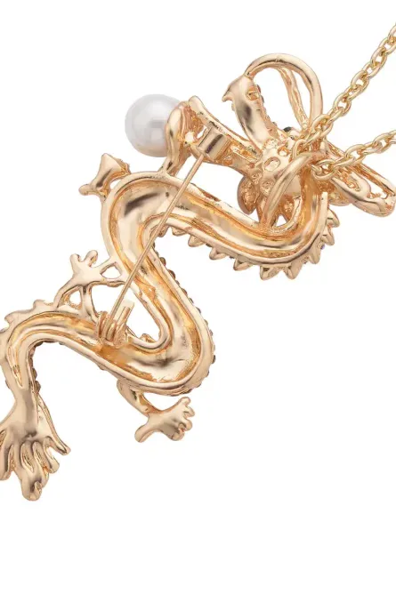 275 - Austrian Crystal Dragon Brooch Pendant Necklace – Goldtone - Image 5