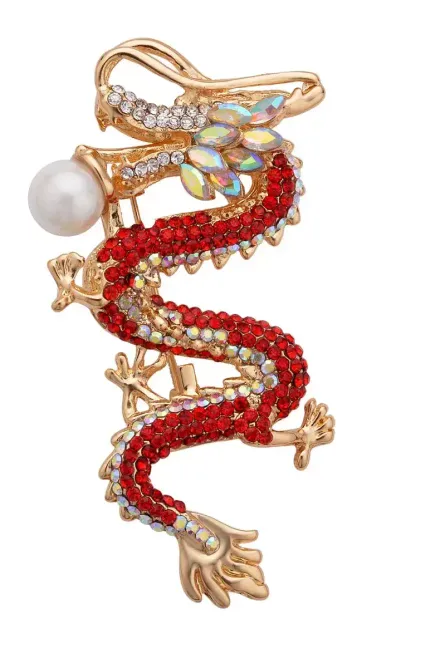 275 - Austrian Crystal Dragon Brooch Pendant Necklace – Goldtone - Image 6