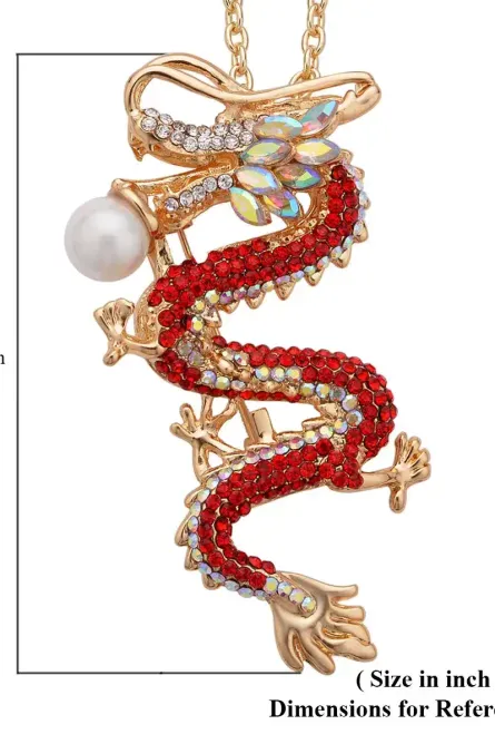 275 - Austrian Crystal Dragon Brooch Pendant Necklace – Goldtone - Image 3