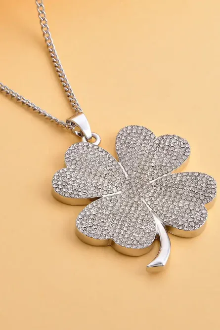 292 - Austrian Crystal Four-Leaf Clover Pendant Necklace – Silvertone - Image 2