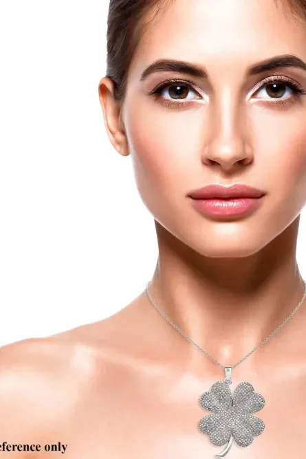 292 - Austrian Crystal Four-Leaf Clover Pendant Necklace – Silvertone - Image 3