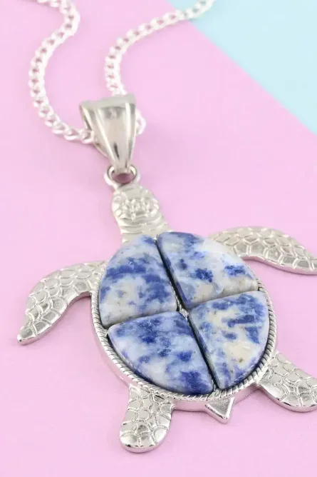 28 - Sodalite Turtle Pendant Necklace – Genuine Blue Gemstone - Image 2