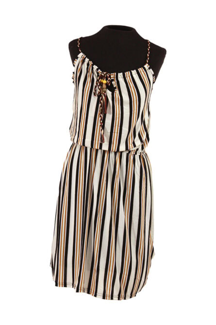 000 - Tan Striped Elastic Summer Dress