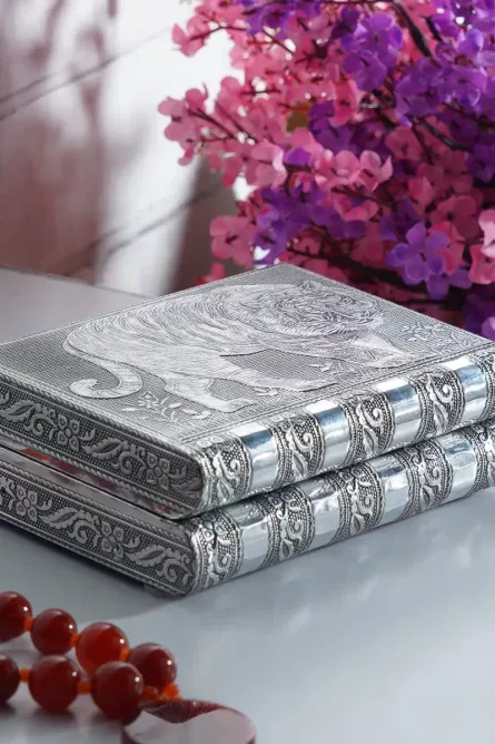 Hand-Embossed Oxidized Aluminum Jewelry Box with Mirror - Image 1