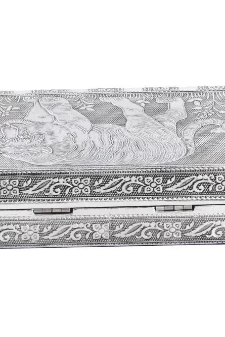 Hand-Embossed Oxidized Aluminum Jewelry Box with Mirror - Image 4