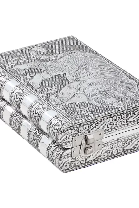 Hand-Embossed Oxidized Aluminum Jewelry Box with Mirror - Image 2