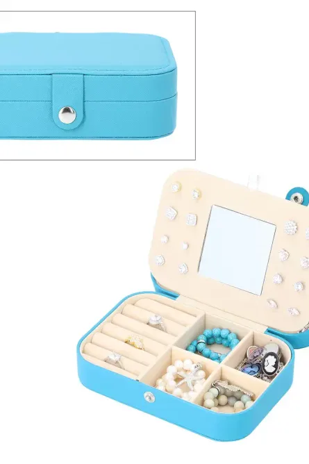 Faux Leather Travel Jewelry Organizer with Mirror - Image 1