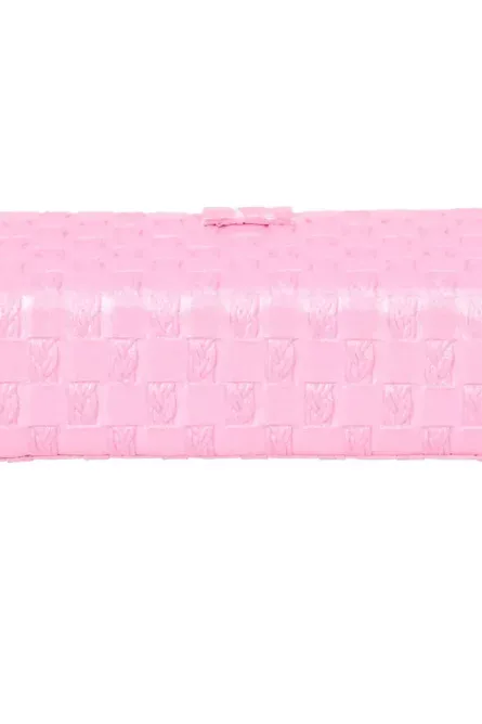 Pink Woven Faux Leather Travel Jewelry Box with Mirror - Image 5