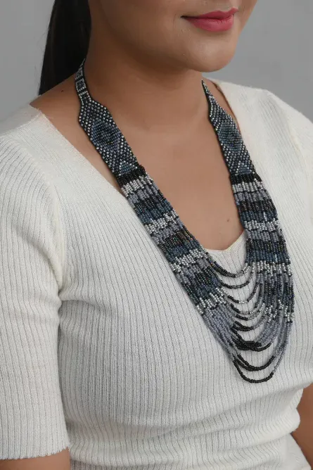 298 - Handmade Tribal Seed Beaded Multi-Layered Necklace - Image 2