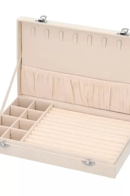 Ivory Velvet Jewelry Box with Lock - Image 5