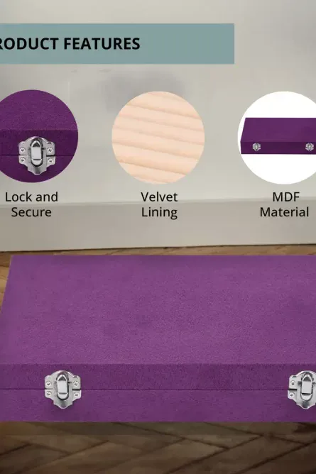 Purple Velvet Jewelry Box with Lock - Image 6