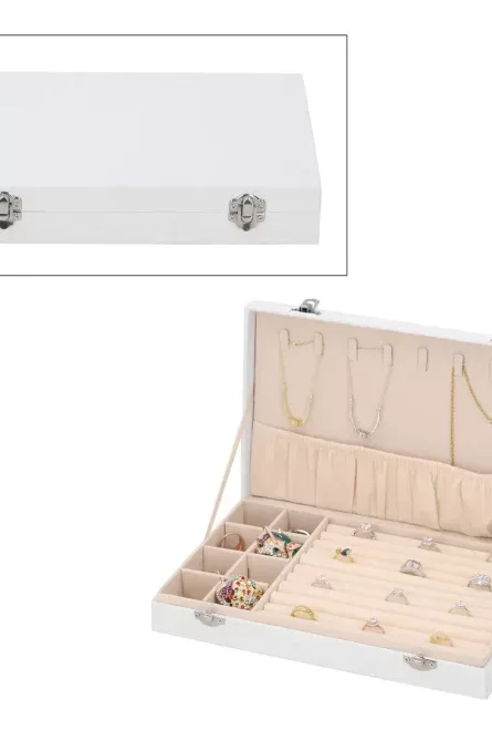 White Velvet Jewelry Box with Lock - Image 1