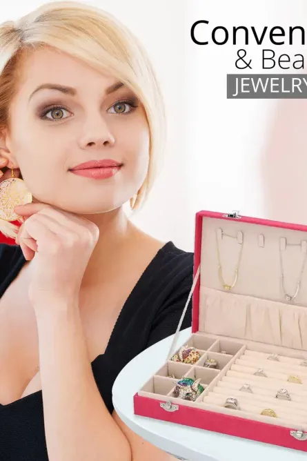 Fuchsia Velvet Jewelry Box with Anti Tarnish Lining & Lock - Image 7