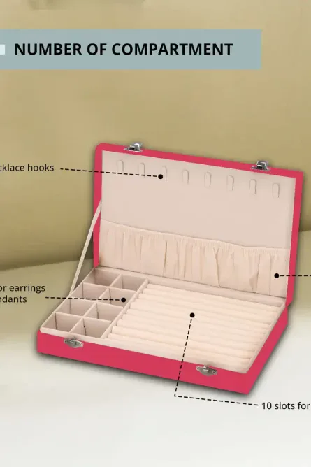 Fuchsia Velvet Jewelry Box with Anti Tarnish Lining & Lock - Image 6