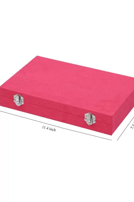 Fuchsia Velvet Jewelry Box with Anti Tarnish Lining & Lock - Image 4