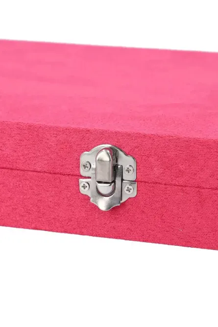 Fuchsia Velvet Jewelry Box with Anti Tarnish Lining & Lock - Image 2