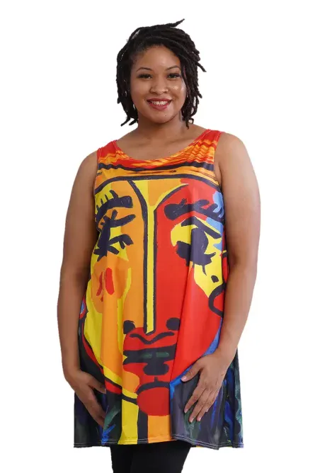 Bold Abstract Face A-Line Tunic - Image 1