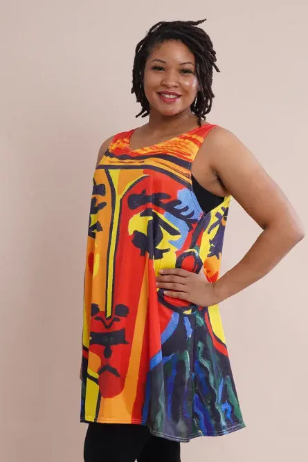 Bold Abstract Face A-Line Tunic - Image 3