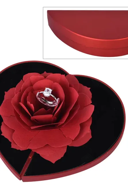 Heart Shaped Wooden Ring Box with 3D Flower Design - Image 2