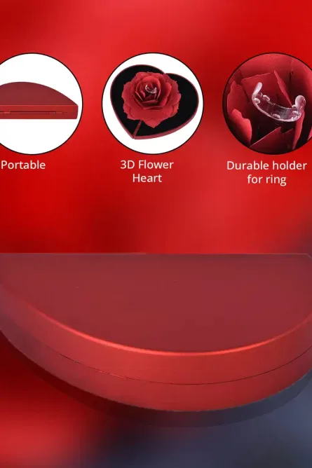 Heart Shaped Wooden Ring Box with 3D Flower Design - Image 5