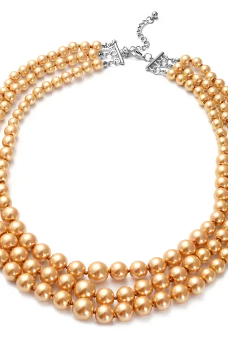 256 - Simulated White Pearl Triple-Row Necklace with Crystal Accent - Image 4