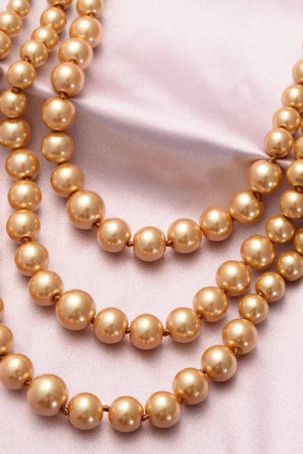 Simulated Golden Pearl Triple Strand Necklace